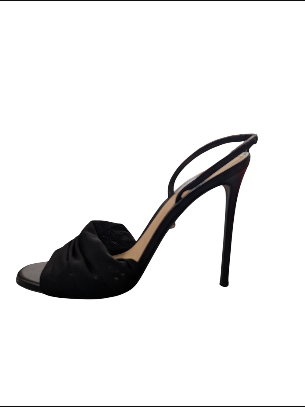 Alevi Milano Black Slingback Heels Ruched Mesh Stiletto Sandals Size 41 (US 10)